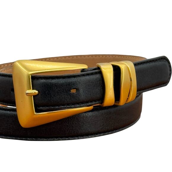 Americana by Sharif Gold Black Leather Belt M Womens Modern Luxe Chic Geometric - Picture 7 of 14